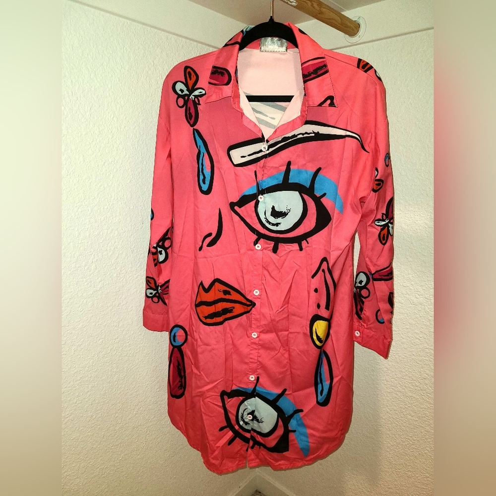 JM Collection Pink Graphic Shirt Dress